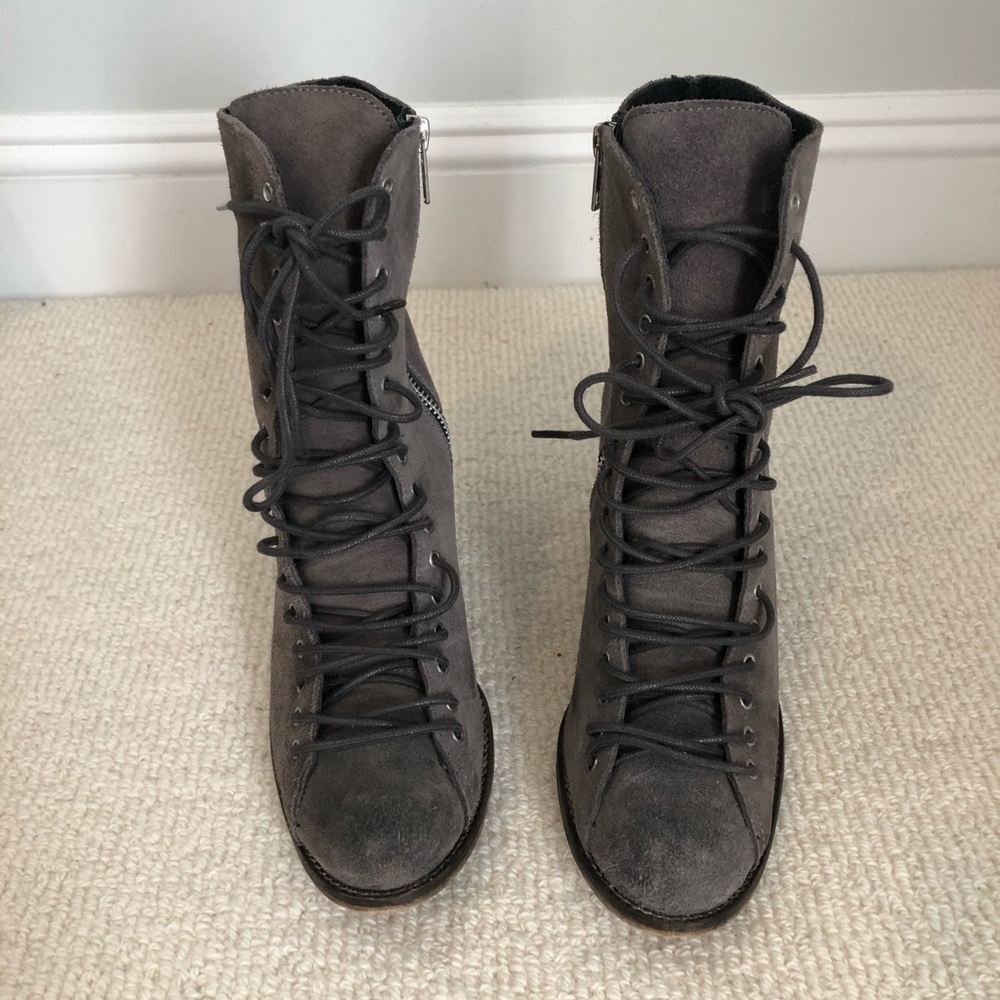 Jeffrey Campbell Heel Laceup Boots (Grey, 39 / 9)